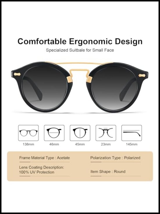 Small Face Acetate Double Bridge Sunglasses Polarized UV Protection Retro Metal main image 6